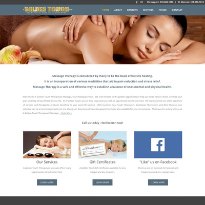 Golden Touch Massage Website Design Shreveport Bossier